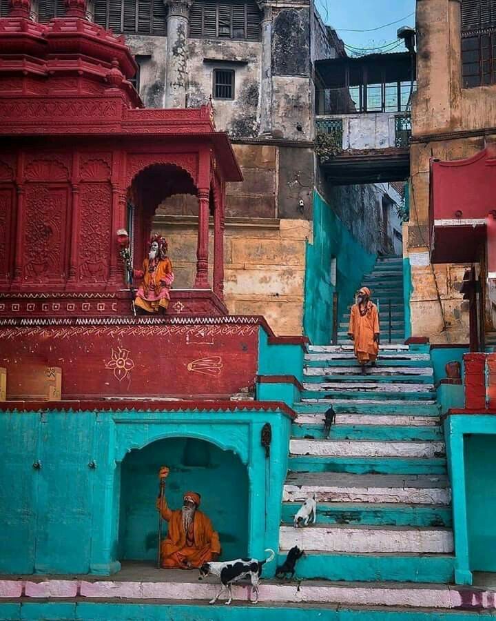 Sadhus on the colourful ghats of Varanasi