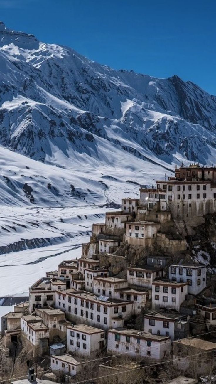 Key Monastery below snowy peaks, Spiti Valley