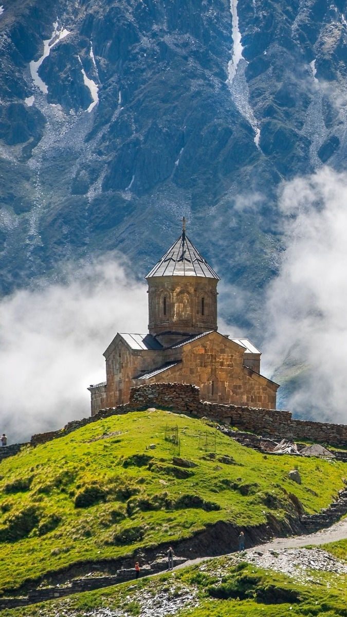 Gergeti Trinity Church below the Caucasus, Georgia