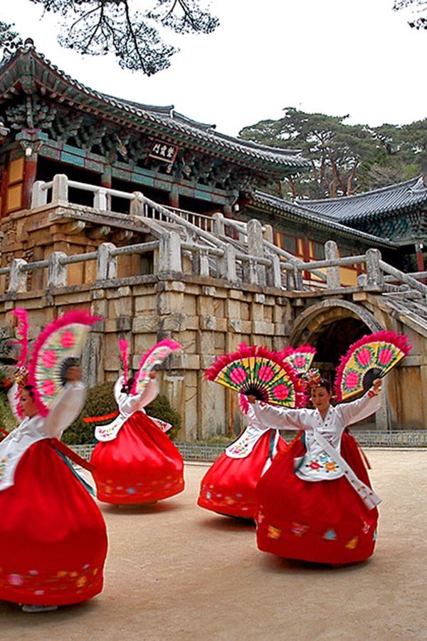 Traditional fan dance at a temple, South Korea