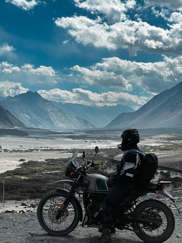 Biker looking over Nubra Valley, Ladakh